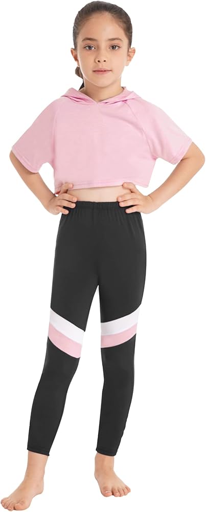 Kids Girls 2 Piece Clothes Set Hoodie Crop Top and Leggings Activewear Tracksuit Set Gymnastics Workout Outfits