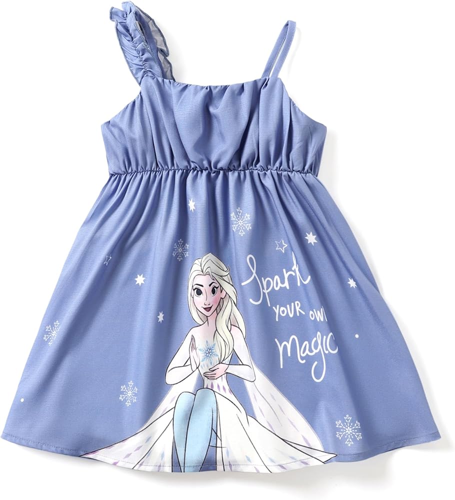 Disney Frozen Elsa Dress for Girls One Shoulder Toddler Princess Dress Cute Toddler Girl Dress Summer Dress 2-6 Years