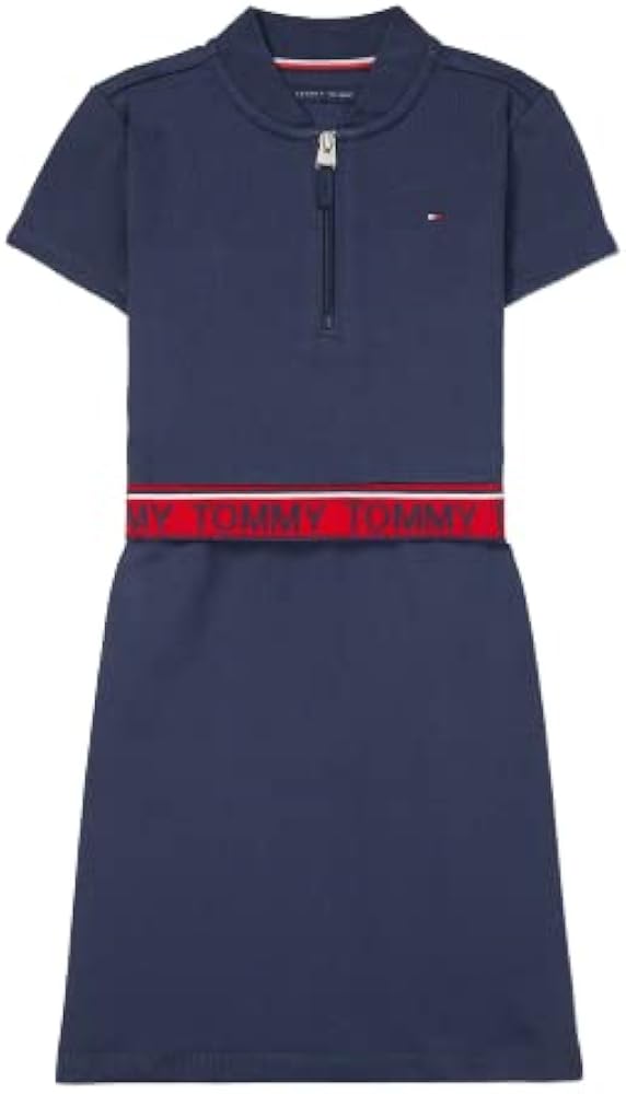 Tommy Hilfiger Girls Adaptive Short Sleeve Zip Dress, Cobalt Sapphire, Small