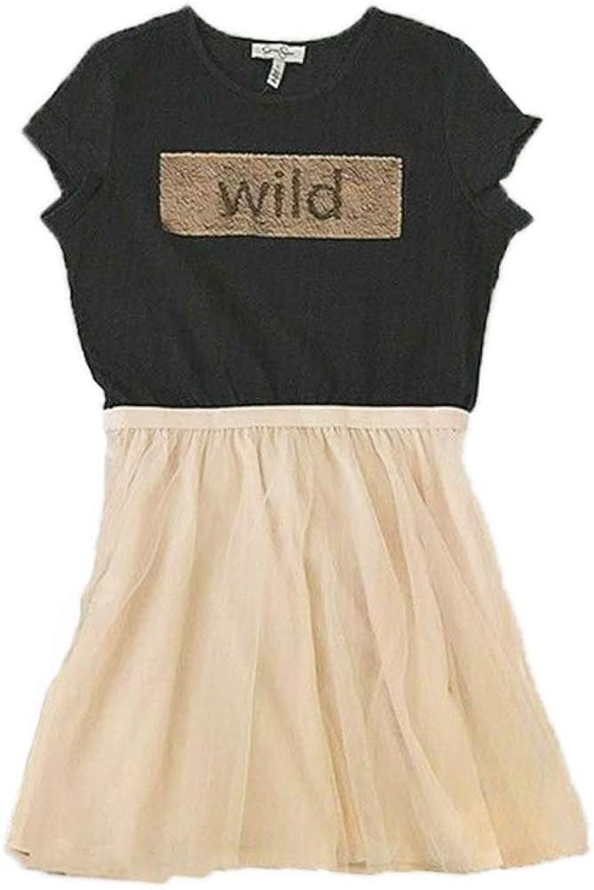 Jessica Simpson Girl's Flippy Sequin Tutu Dress, Charcoal/Blush