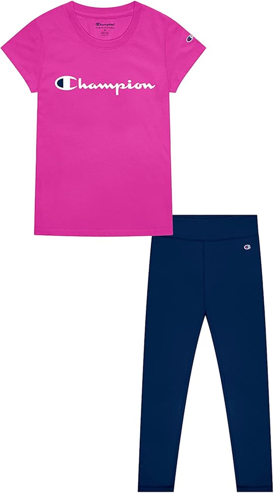 Champion Girls Tee Shirt and Legging Two Piece Top and Bottom Set Little Girls