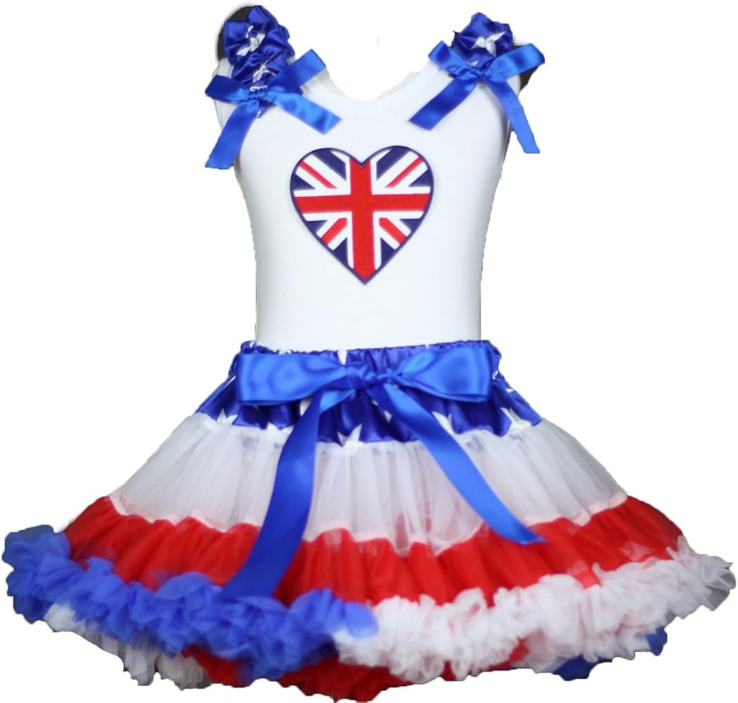 Petitebella British Dress UK Heart White Shirt RWB Star Waist Skirt Set Girl Outfit 1-8y