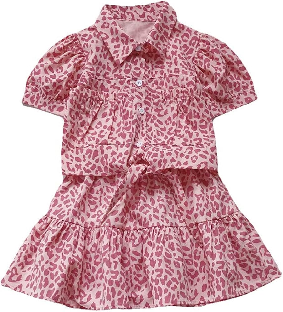 girls' suits,summer new little girls' Korean style printed short-sleeved and skirt two-piece suits.