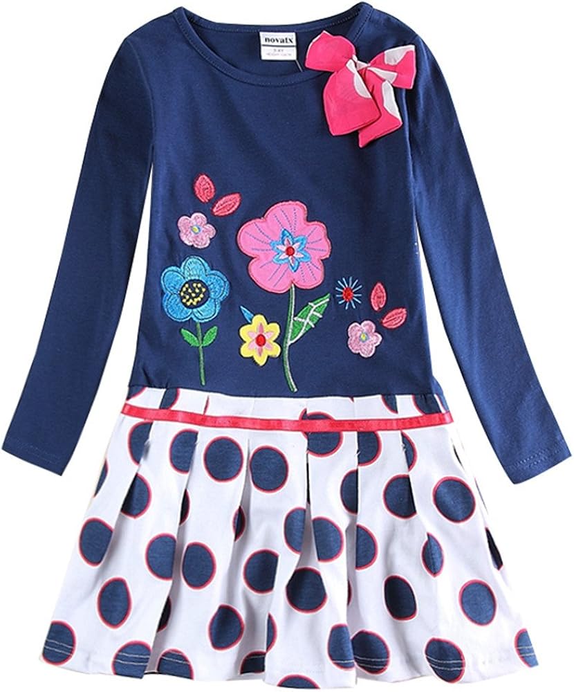 Long Sleeve Cotton Flower Girl Dress H5801 Navy