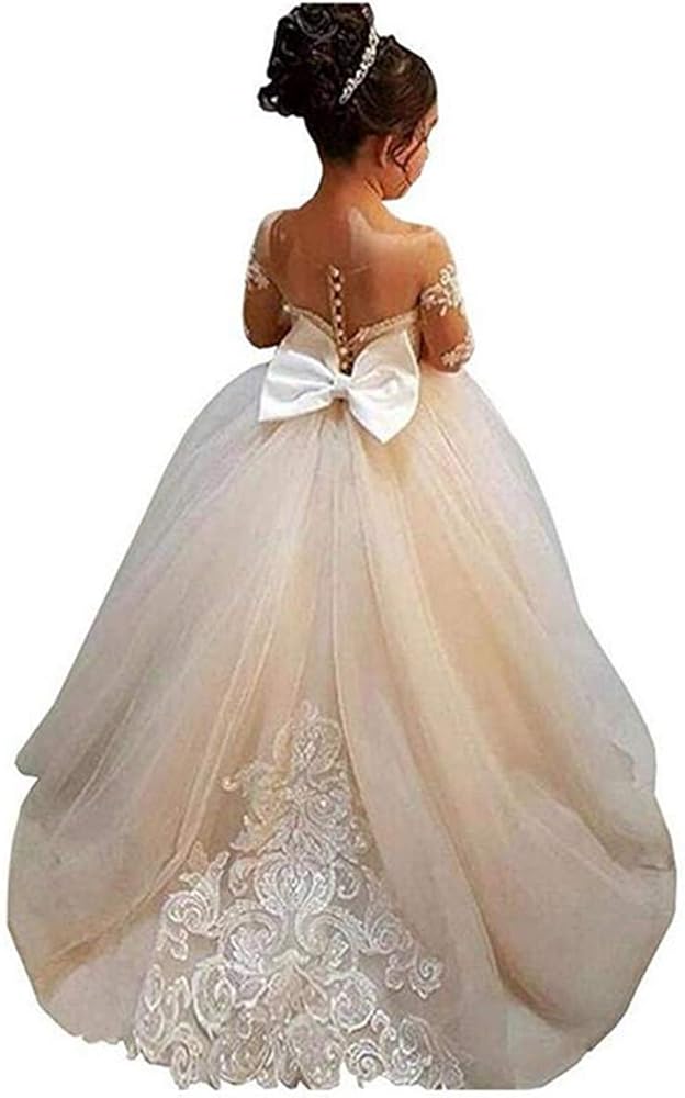 Magicdress Princess Long Flower Girls Lace Dresses Kids Wedding First Communion Tulle Ball Gown with Bow57