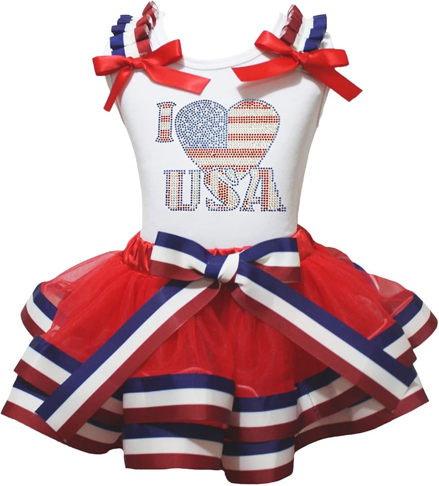 Petitebella Rhinestones I Love USA Shirt Petal Skirt Outfit Nb-8y