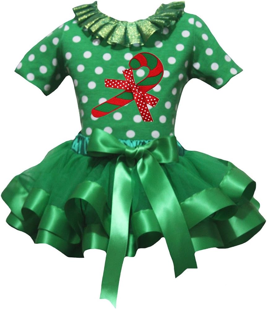 Petitebella Candy Stick Green White Polka Dot S/s Shirt Petal Skirt Ribbon Nb-8y