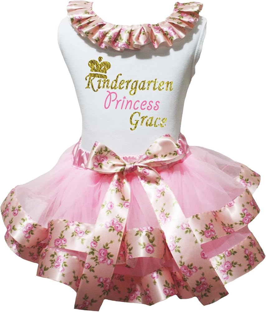 Petitebella Bling Kindergarten Princess Shirt Floral Pink Petal Skirt Nb-8y