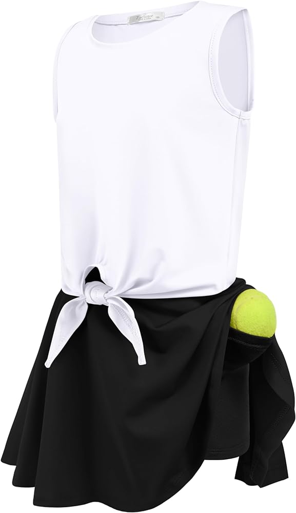 Zaclotre Girls Tennis Golf Dress Outfit Tank Top and Skorts Skirts Athletic Sets with Shorts Pockets