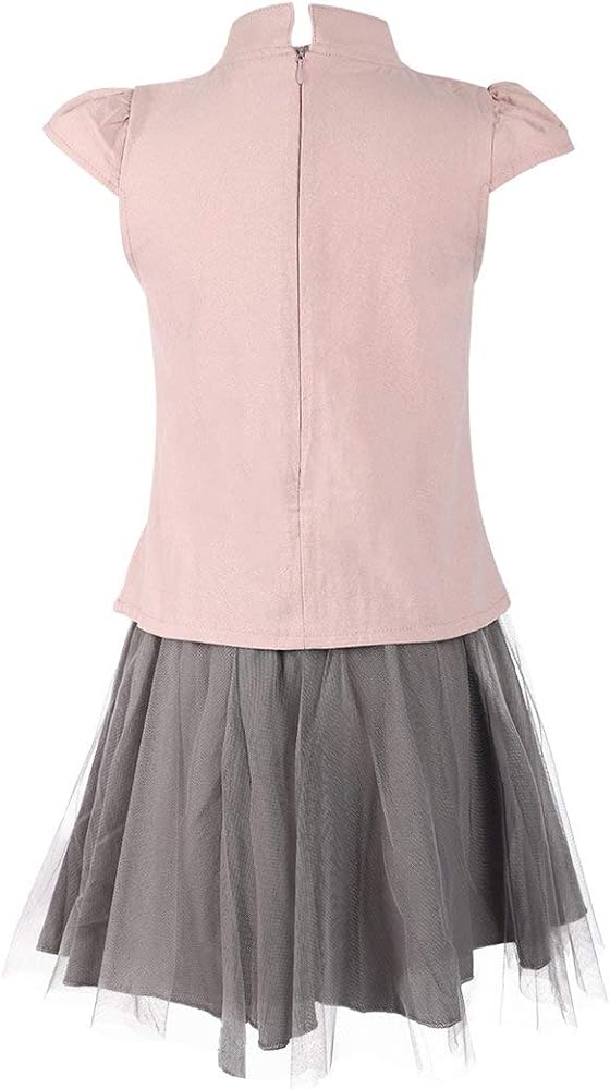 Pink Gray Embroidery 2 Pieces Cotton Dress Girl's