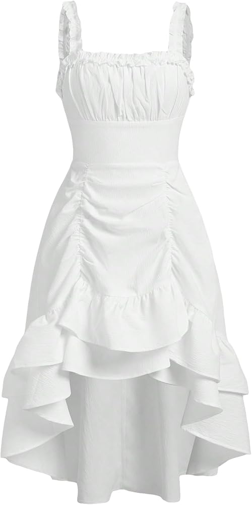 SHENHE Girl's Frill Trim Ruffle Hem Ruched High Low Shirred Tiered Summer Cami Dress