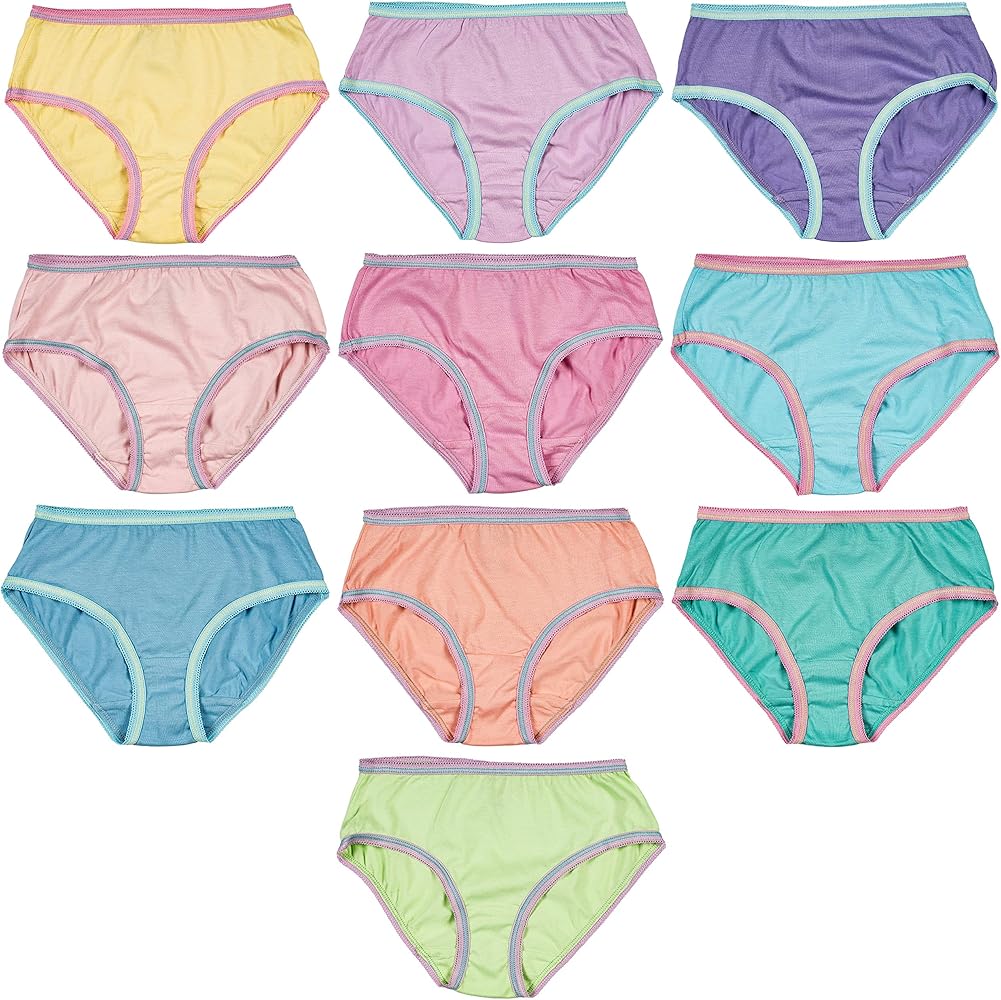 Trimfit Girls 100% Cotton Colorful Briefs Panties (Pack of 10), Contrast Trim, X-Large (12-14)