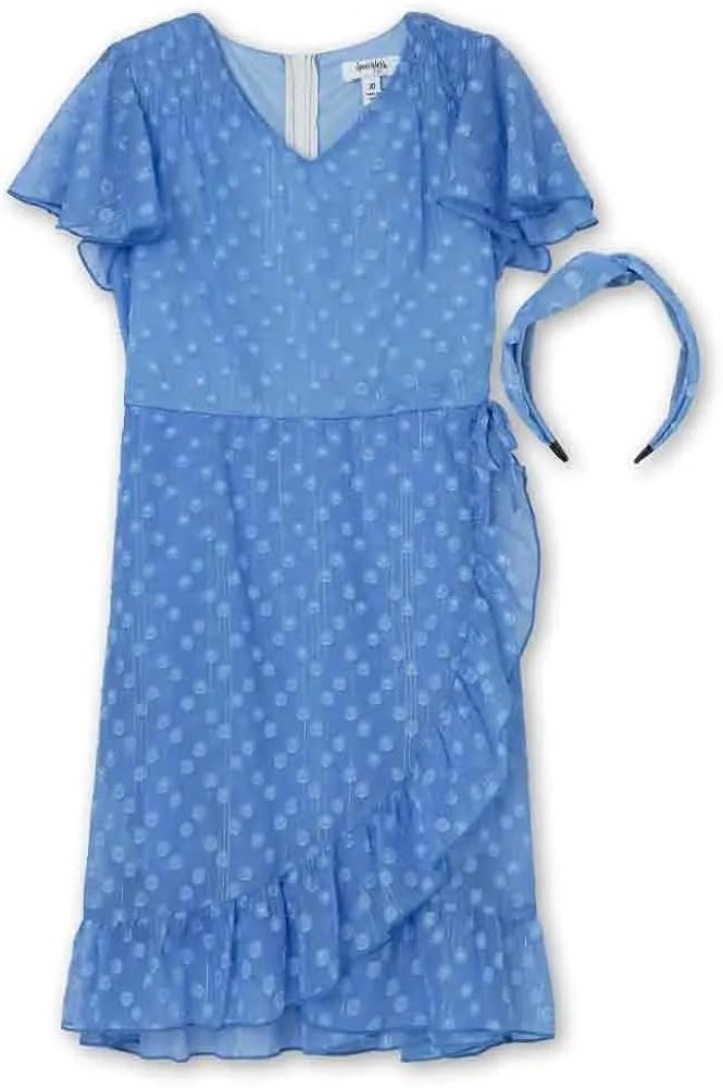 Speechless Girls' Flutter Sleeve Chiffon Dress and Headband