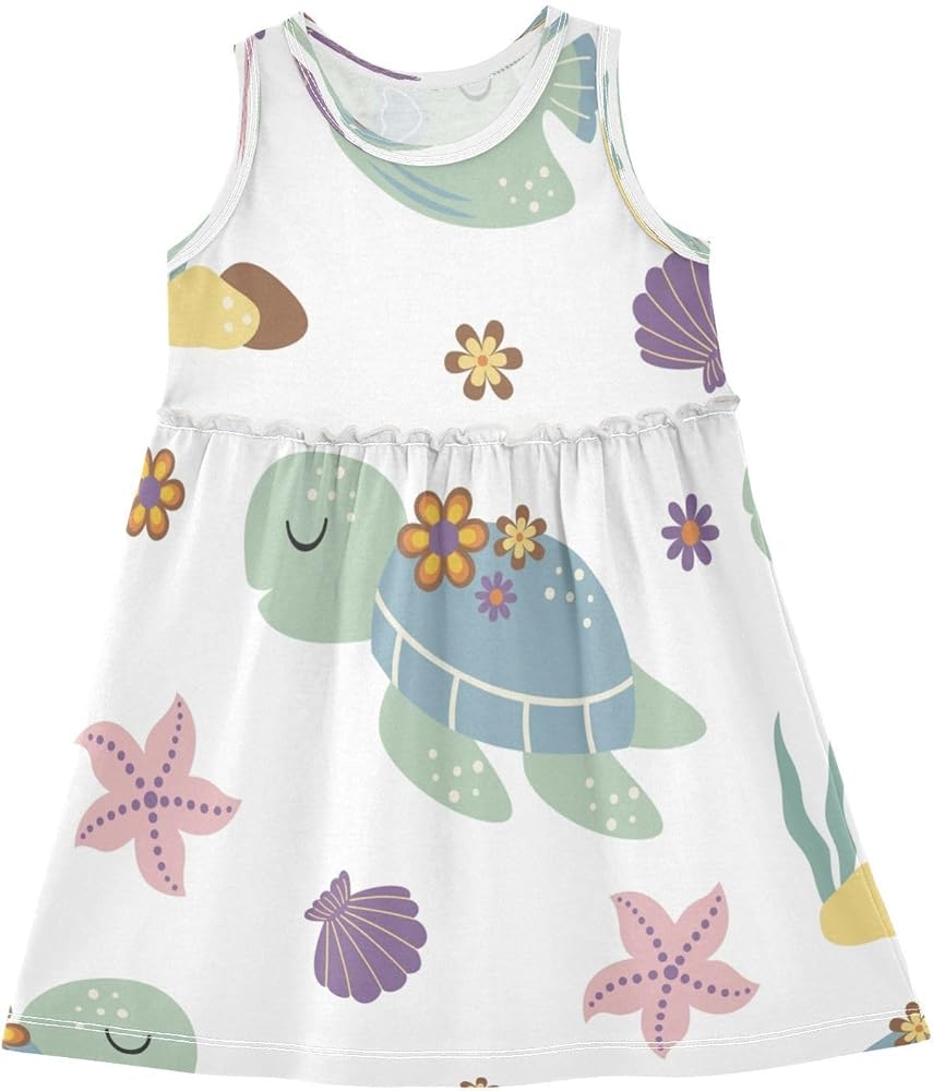 Girls Summer Dress Girls Sleeveless Dress Cute Turtle Fish Girls Sundress 2-8 Years