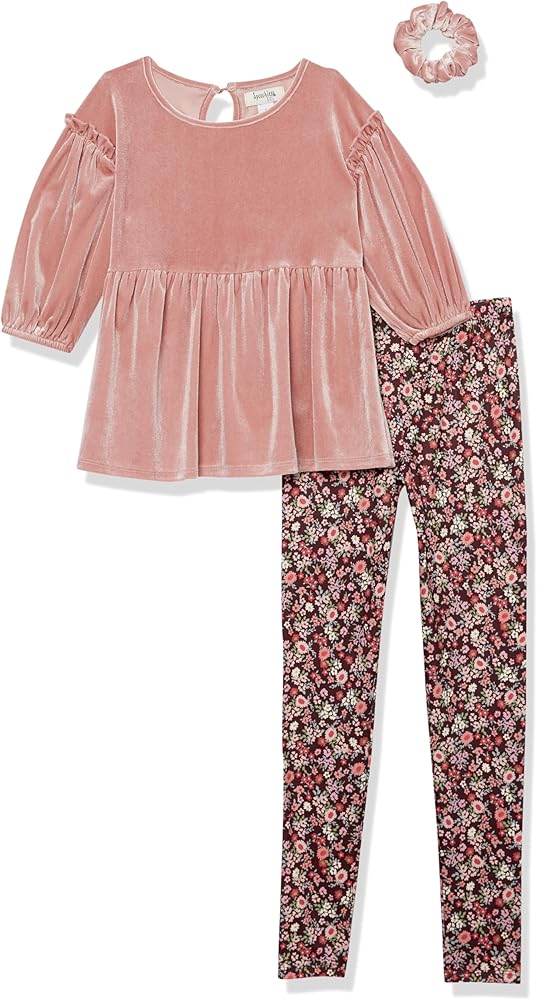 Speechless girls Long Sleeve Velour Top, Legging, and Scrunchie SetPants Set