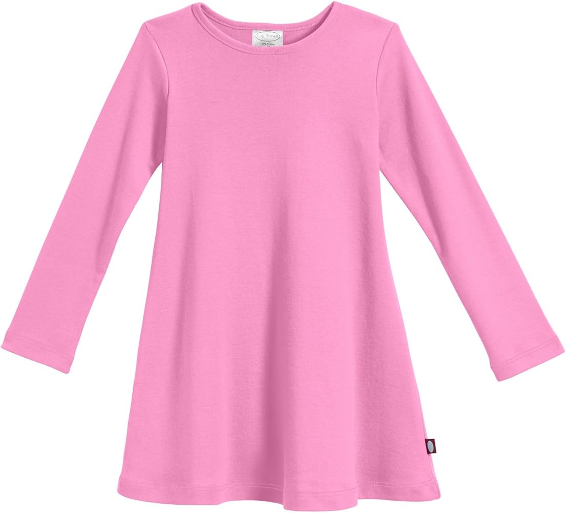 City Threads Girls' Cotton Long Sleeve Dress for School Party Dress Play Base Layer for Sensitive Skin SPD Sensory Friendly, Bubblegum Pink, 4