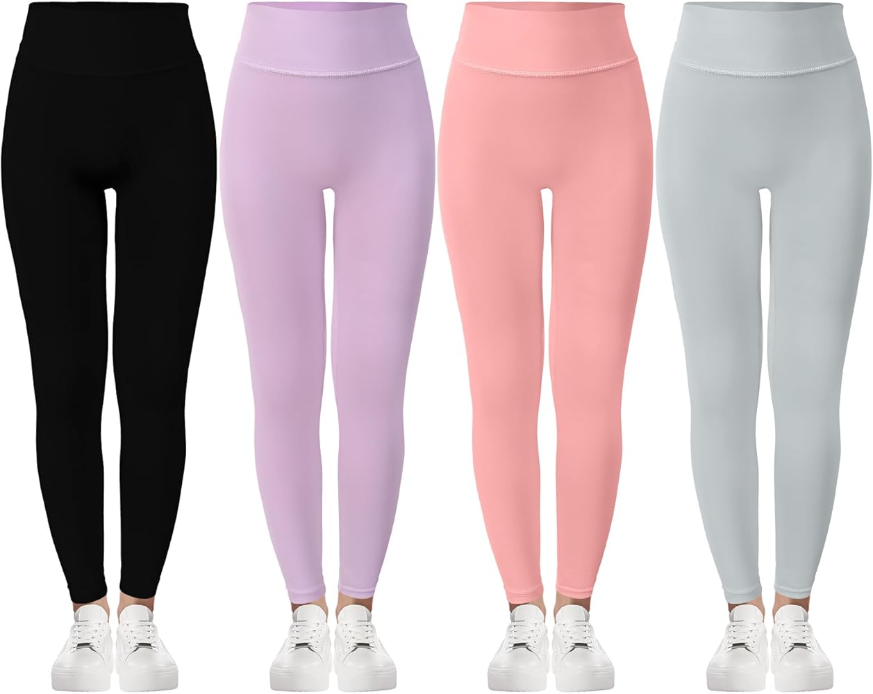 Boyiee 4 Pcs Girls Athletic Leggings Kids Running Yoga Pants Workout Active Dance Tights for Youth