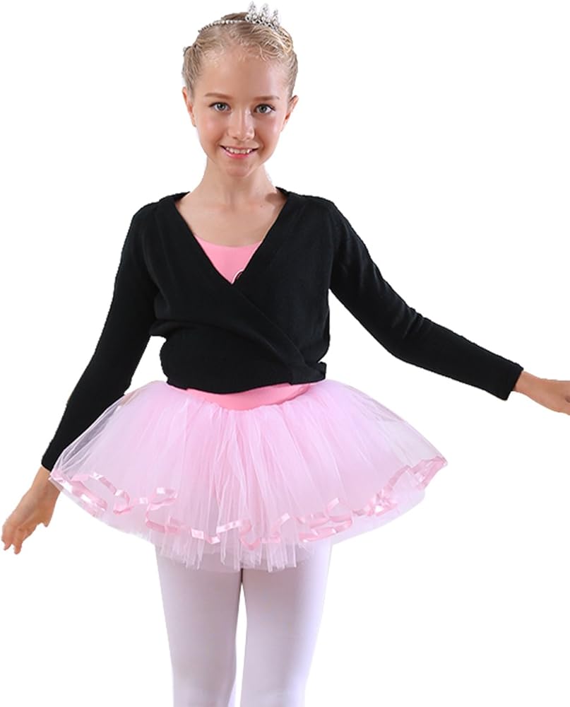 Kids Girl Dance Sweater Ballerina Long Sleeve Knit Wrap Top Ballet Cardigan Age 4-12Y