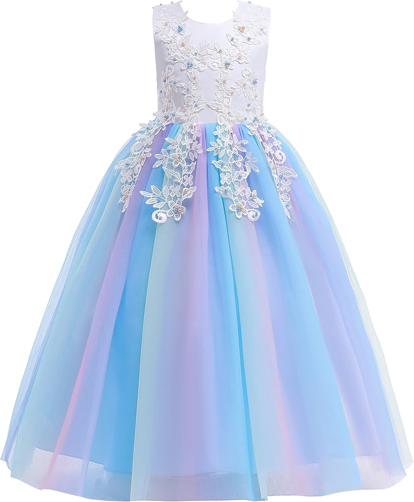 Weileenice Little/Big Girls Lace Bridesmaid Dress Flower Kid Wedding Ball Gown Toddler Princess Pageant Evening Dresses