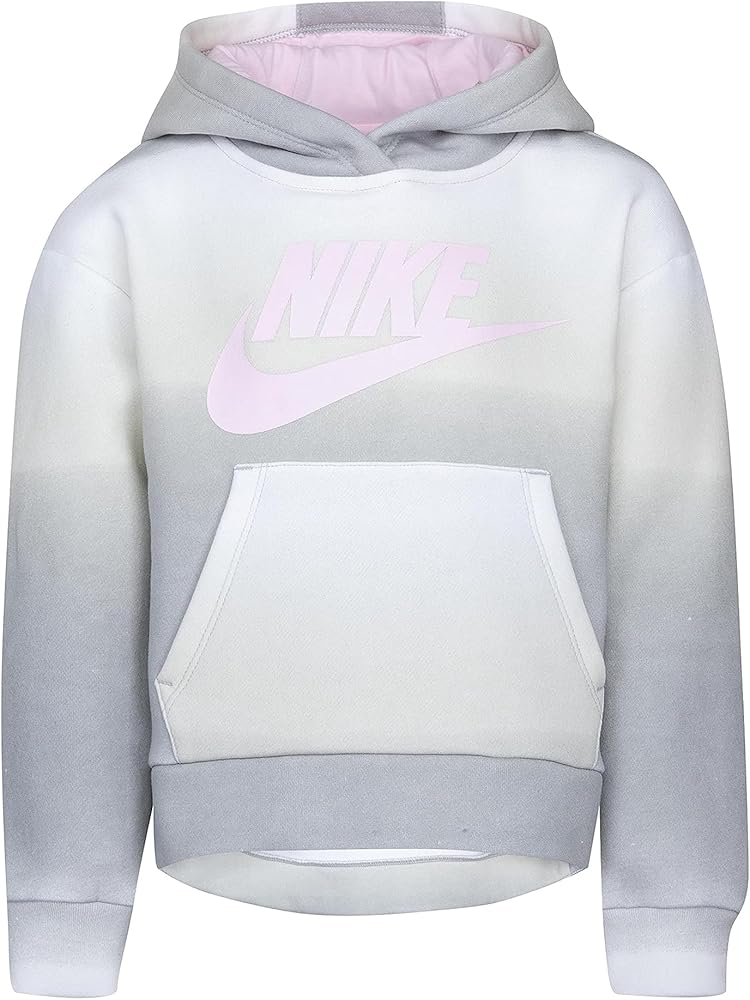 Nike Girl's Printed Club Pullover Hoodie (Toddler/Little Kids) Light Smoke Gray 6X Little Kid