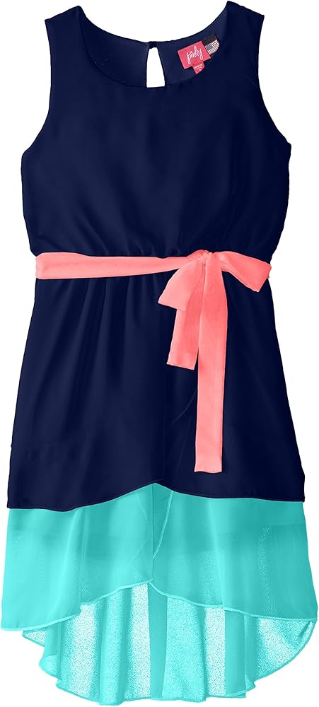 ZUNIE Big Girls' Colorblock Dress with Contrast Sash