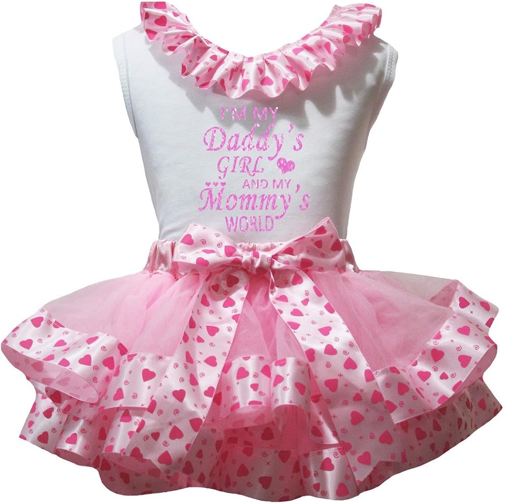 Petitebella I'm My Daddy Girl White Shirt Dots Hearts Pink Petal Skirt Nb-8y