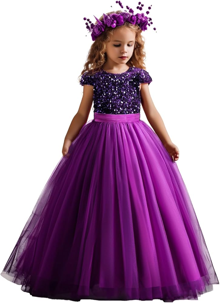 NNJXD Girl Pageant Party Dress Long Tulle Princess Flower Girls Wedding Gown