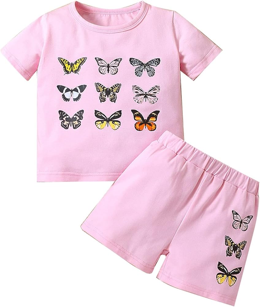 Summer Girls Suit Colorful Butterfly Short Sleeve Top + Shorts Clothes Suit Toddler Girls Casual Set 1 to 6 Years