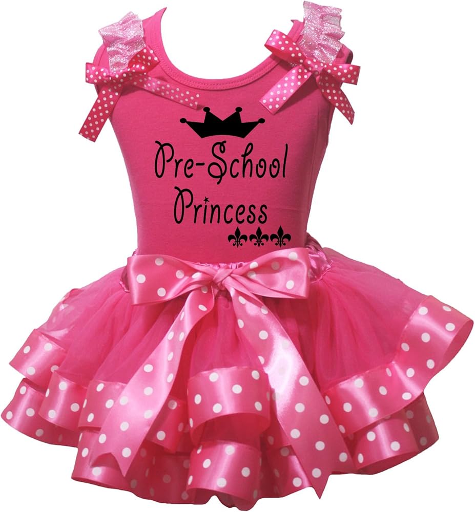 Petitebella Pre-School Princess Hot Pink Shirt Polka Dots Petal Skirt Nb-8y