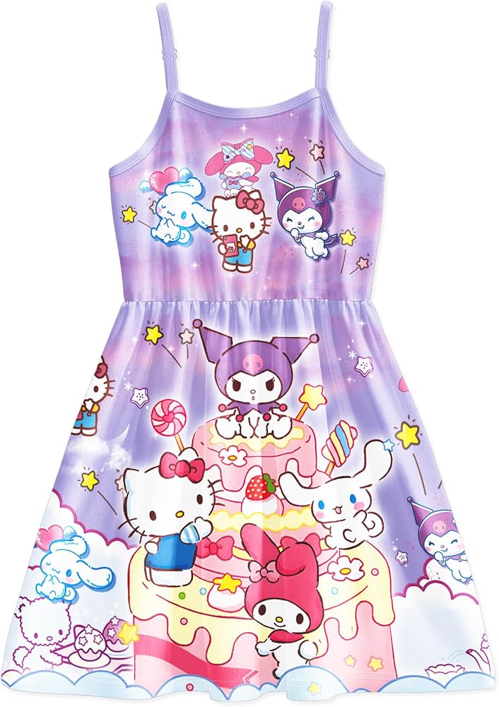 Toddler Girls Cute Cartoon Print Sleeveless Dress Anime Casual Summer Dresses 3-11 Years