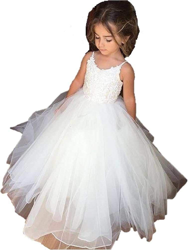 Flower Girls Spaghetti Strap Lace Floral Dresses Wedding Communion pageant Ball Gowns