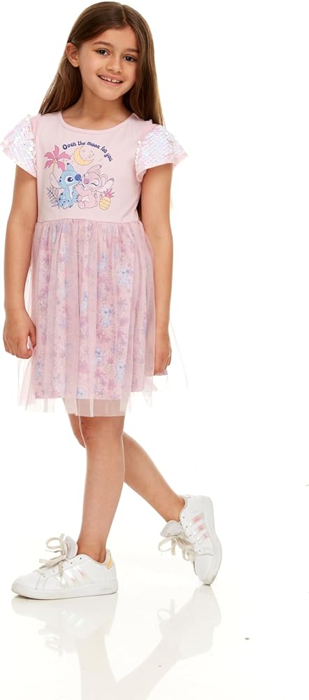 Disney Stitch & Angel Sequin Sleeve Tulle Dress-Girls Sizes 2-6x