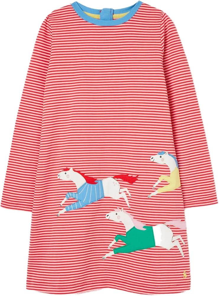 Joules Girl's Rosalee Back Zip Pink Stripe Long Sleeve Horse Dress