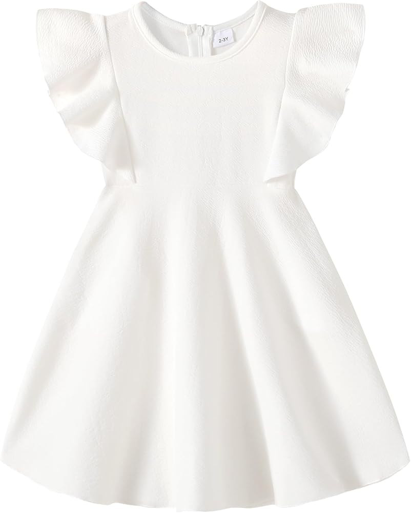 JEELLIGULAR Toddler Girls Dress Ruffle Swing A-line Summer Dresses for Little Girl Kids Casual Party Princess Beach Dress with Pockets(White,4-5T)