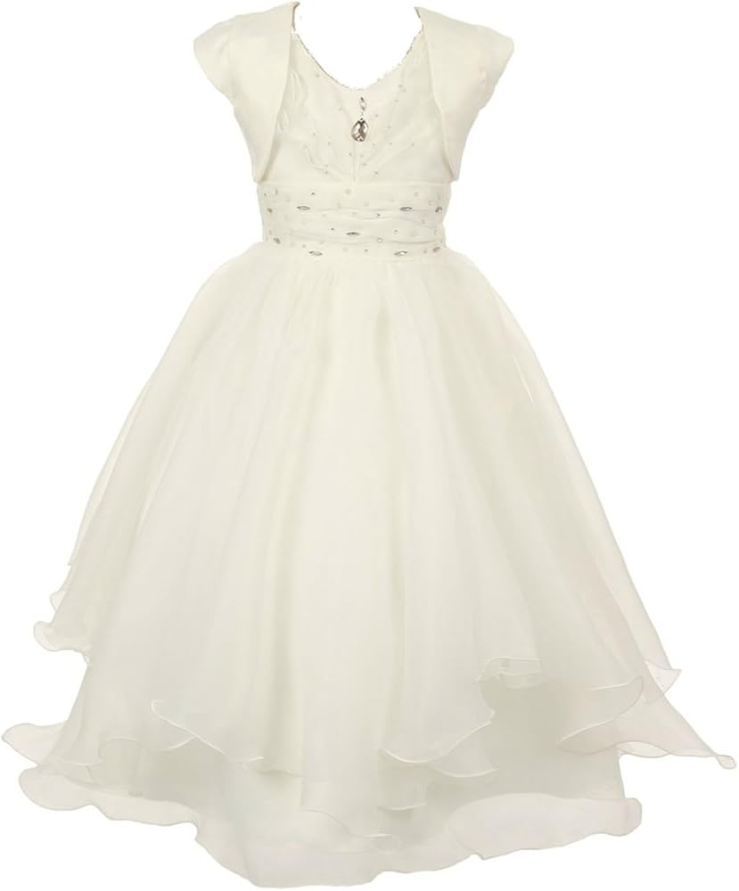 AkiDress Sleeveless Ruffle Beautiful Rhinestone Flower Girl Dress