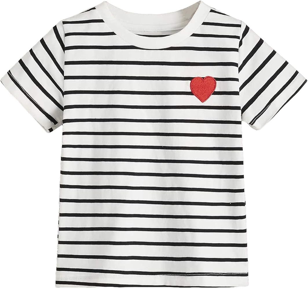 SOLY HUX Toddler Girl's Striped Print Short Sleeve Tee Shirts Heart Crewneck Cute Summer Tops