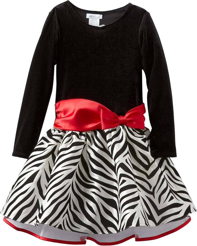 Bonnie Jean Big Girls' Stretch Velvet Bodice To Drop Waist Zebra Print Skirt