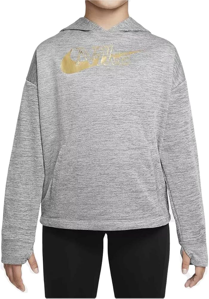 Nike Therma-FIT Big Kids' (Girls') Pullover Hoodie Black Heather (as1, alpha, m, regular, Standard, Black Heather, Medium)