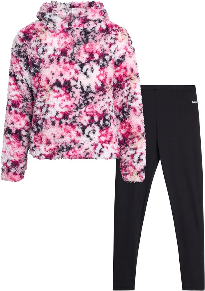 RBX Girls' Legging Set - Quarter Zip Sherpa Pullover Sweatshirt and Yoga Pants (Size: 7-16)