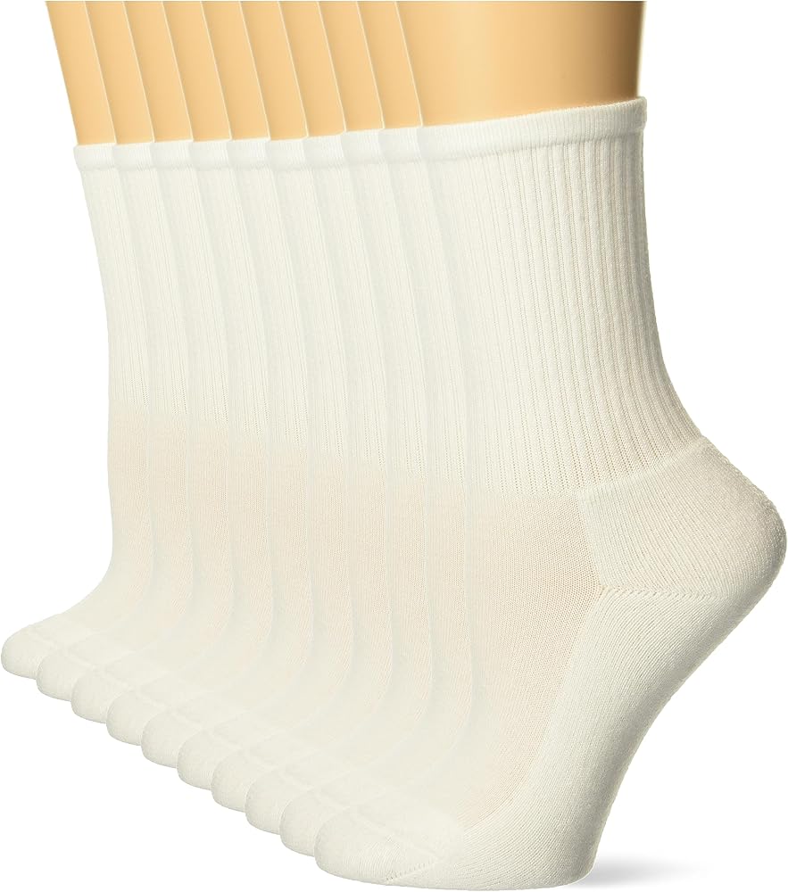 Hanes Girls White Uniform Crew Socks, 10-Pairs Pack, Cushioned Sports Socks, Classic Mid-Calf Crew Socks For Girls