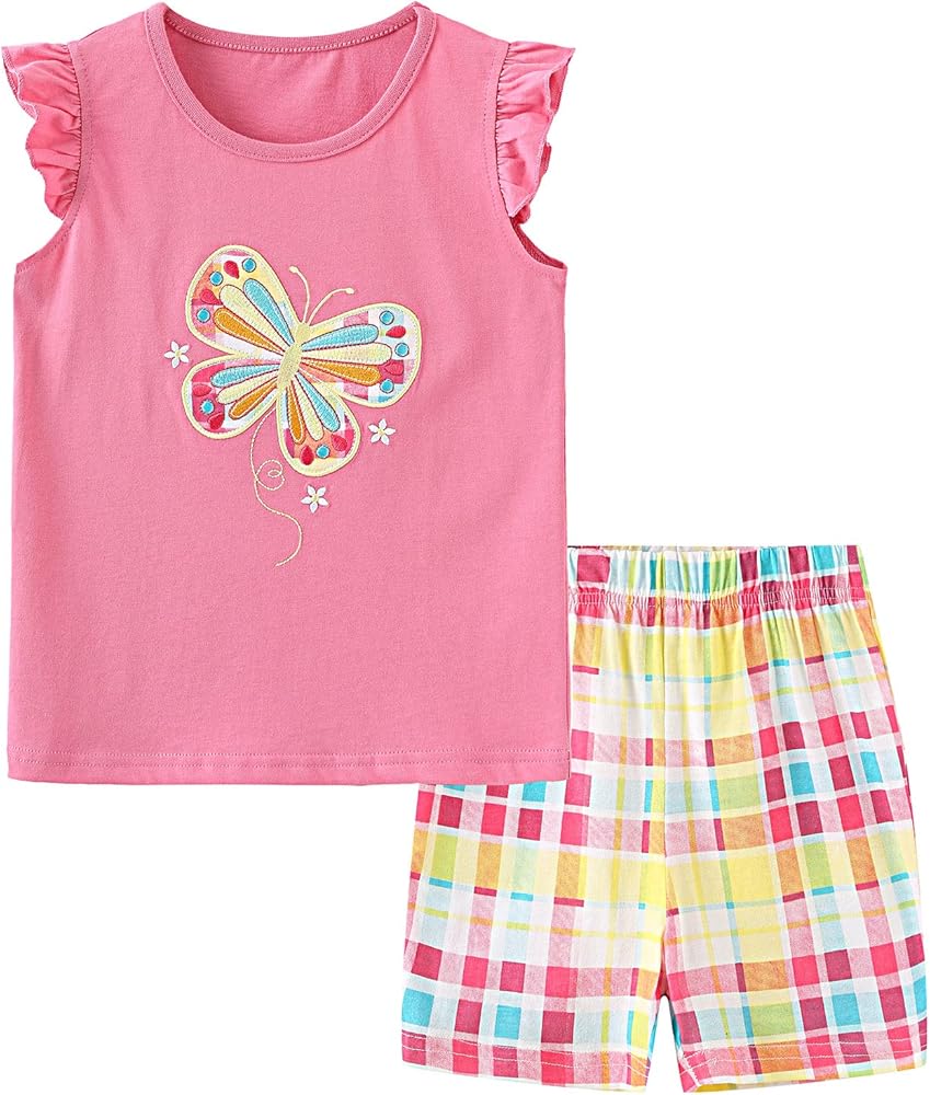 Bumeex Toddler Girls Summer Outfit Cotton Top and Shorts Clothing Set