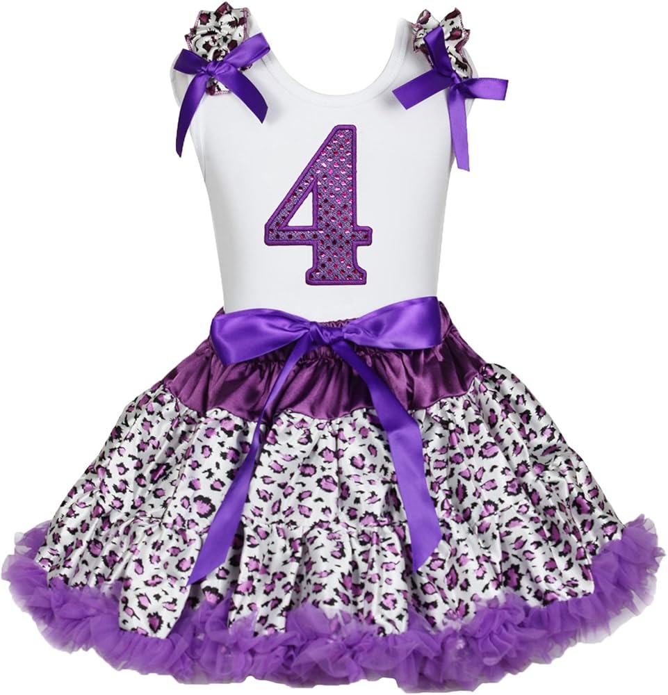 Birthday Dress Purple 4th White Shirt Purple Leopard Skirt Set Girl Outfit 1-8y