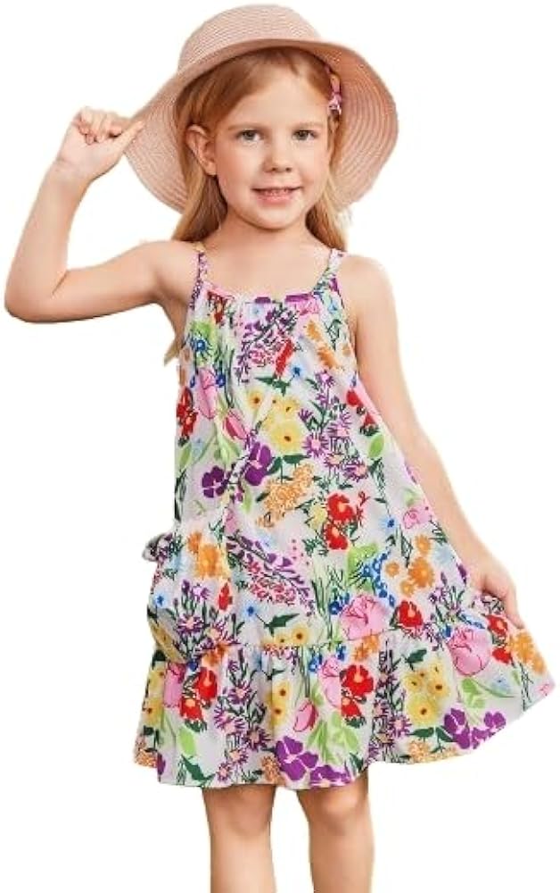 SOLY HUX Toddler Girl's Floral Print Ruffle Hem Cami Dress Sleeveless Summer Flowy Dresses