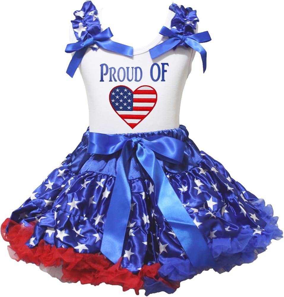 Petitebella Proud of USA Heart White Shirt Blue Patriotic Stars Petti Skirt 1-8y