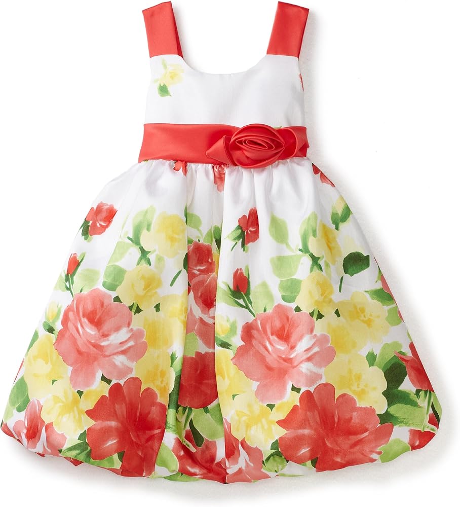 Bonnie Jean Little Girls' Floral Print Shantung Bubble