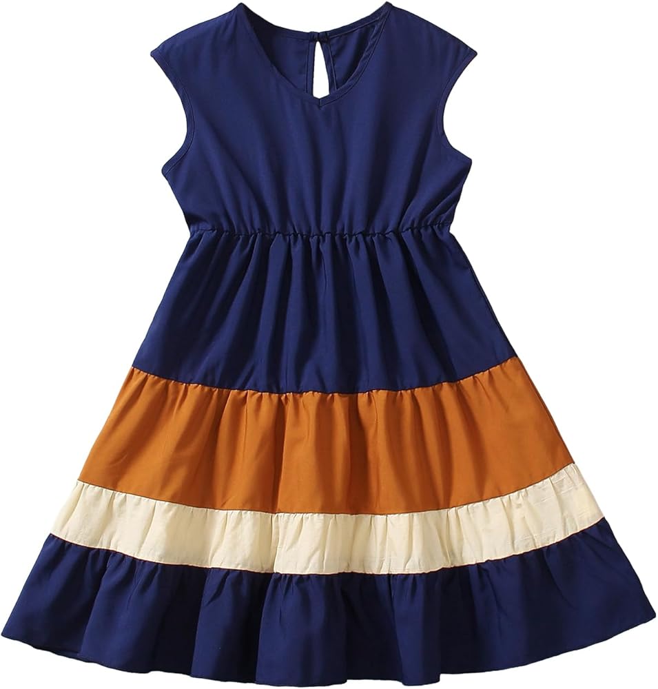 SOLY HUX Toddler Girl's Dresses Color Block Sleeveless Ruffle Hem A Line Knee Length Dresses