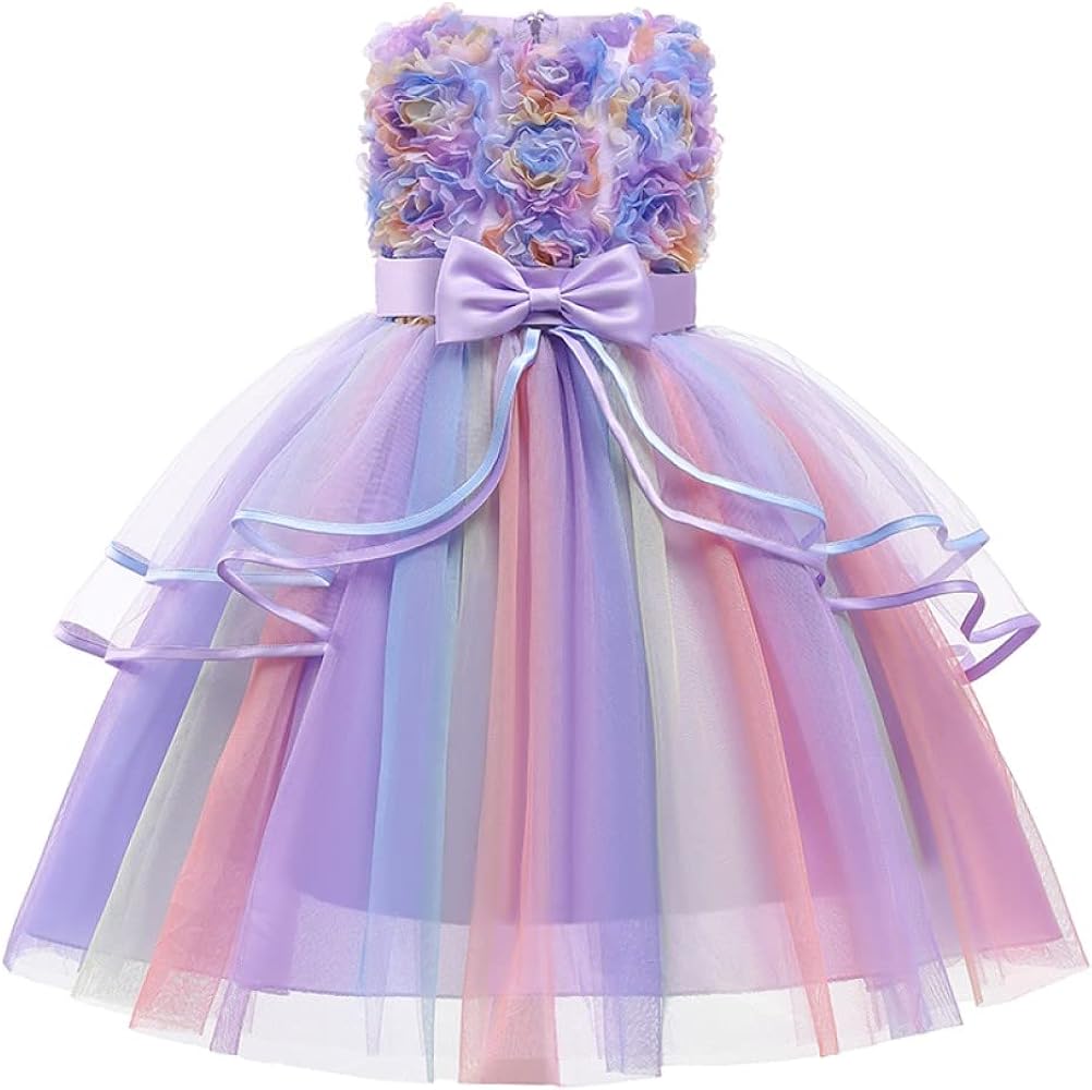 Uhnice Flower Girl Rainbow Wedding Dress Princess Tutu Ball Gown