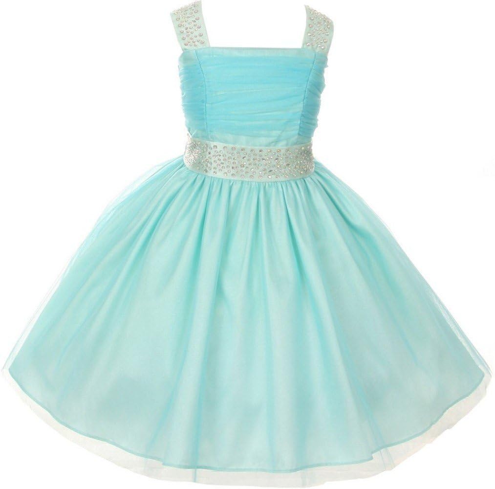 Little Girls Rhinestone Studded Shoulder Sleeveless Flower Girls Dresses