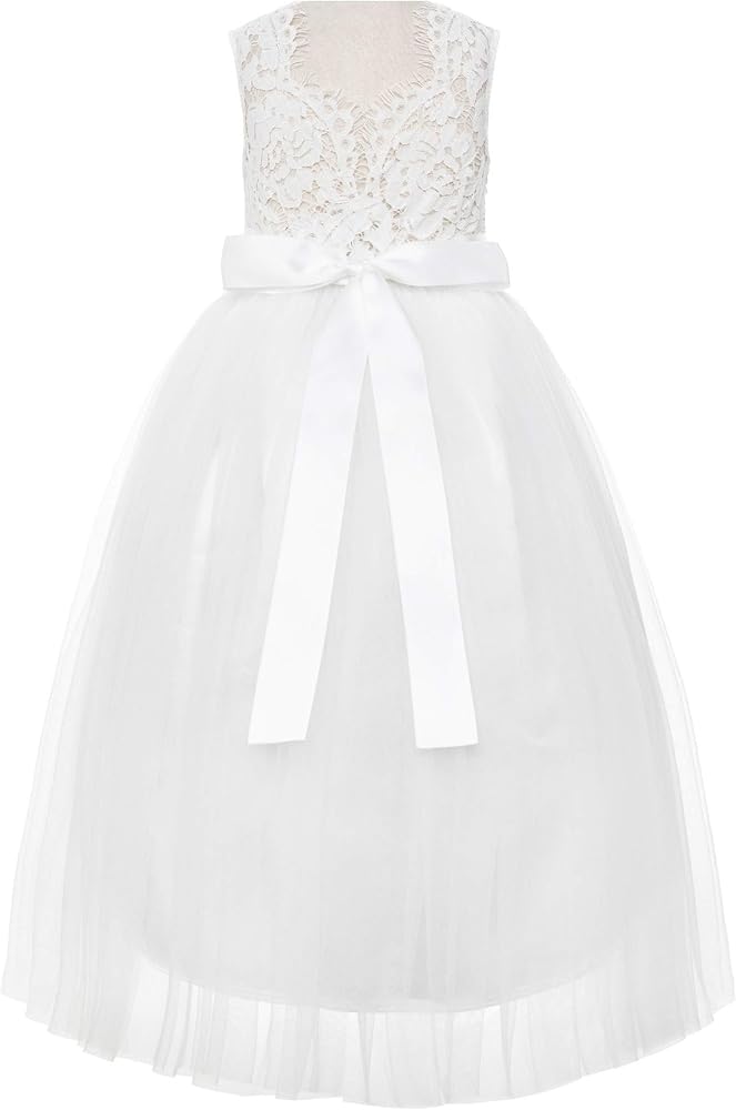 ekidsbridal Scalloped Lace Back Junior Flower Girl Dress Daily Gown Social Events 207R