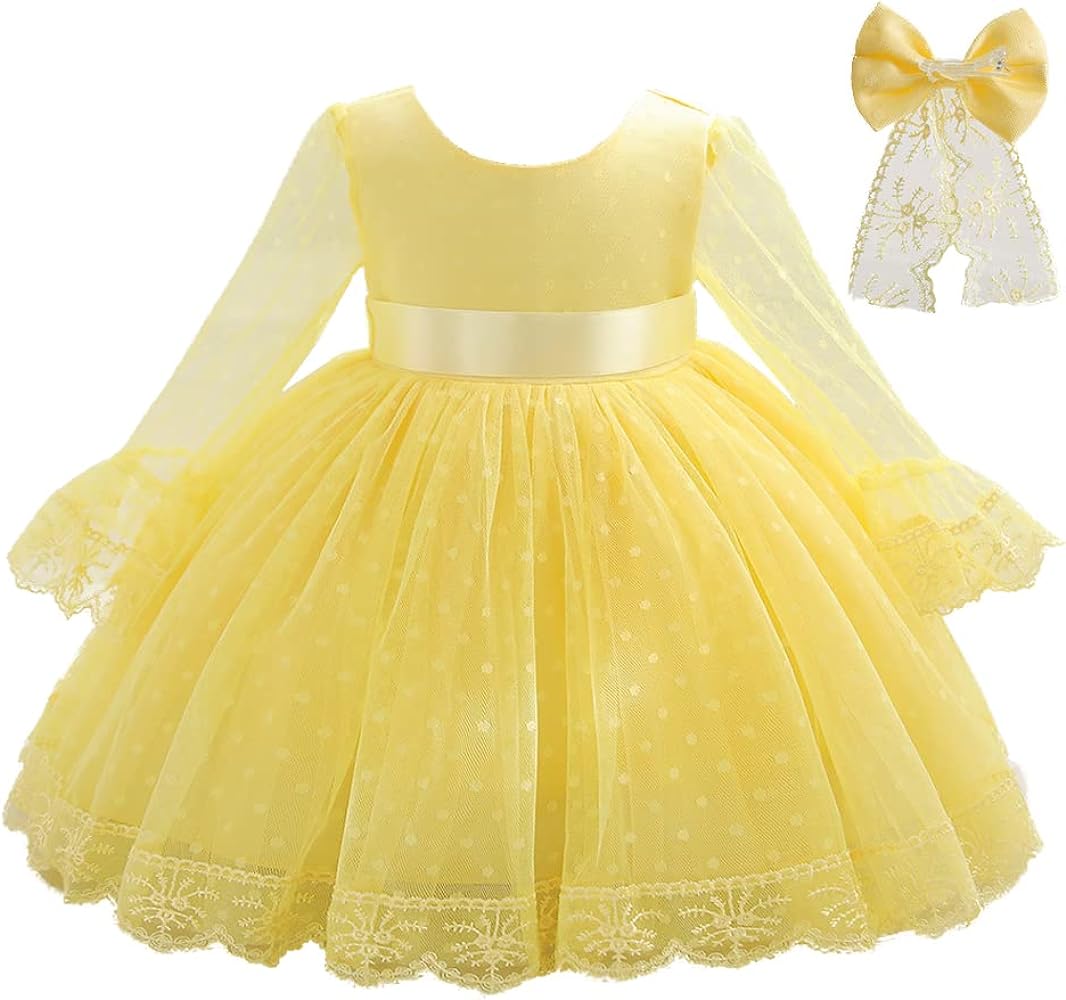 KILO&METERS Yellow Pageant Dresses for Girls Round Neck Cute Elegant Summer Sun Dress for Wedding Bridesmaid 12-24M